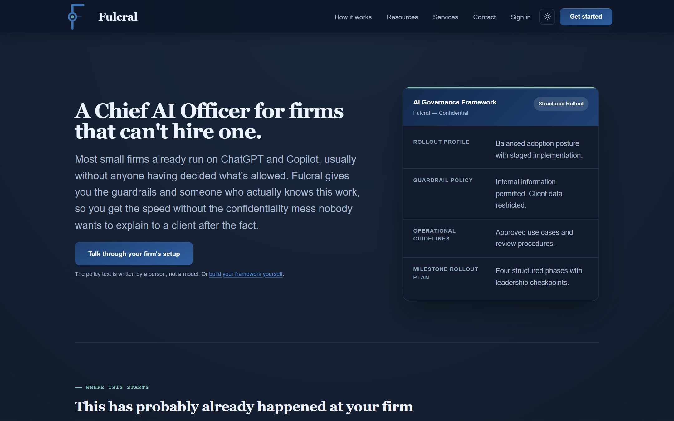 Screenshot of the Fulcral homepage